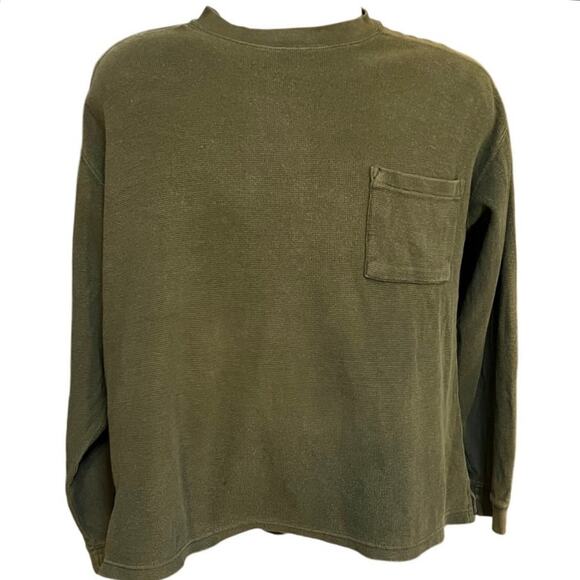 Bear River Olive Green Waffle Knit Cotton Pullover Work Thermal Size Large - Picture 1 of 7